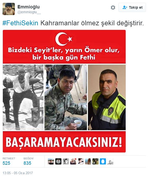 Sosyal Medyada şehit Fethi Sekin'e saygı duruşu